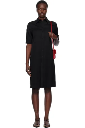 Jil Sander Black Lightweight Wool Gabardine Midi Dress