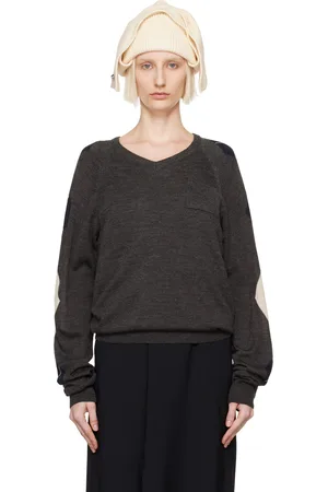 OPEN YY Gray Argyle V-Neck Sweater