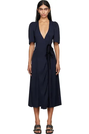 Ganni Navy Wrap Midi Dress