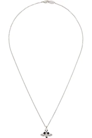 Vivienne Westwood Silver & Black New Diamante Heart Pendant Necklace