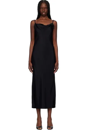 Recto Black Drapery Neckline Slip Midi Dress