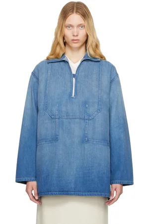 Auralee Blue Selvedge Faded Light Denim Shirt