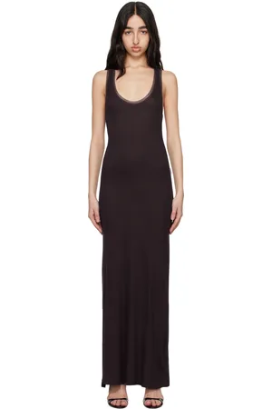 REMAIN Birger Christensen Brown Mesh Trim Maxi Dress