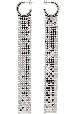 Paco rabanne Silver Pixel Long Hoop Earrings