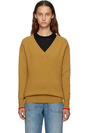 Victoria Beckham Khaki Double V-Neck Sweater