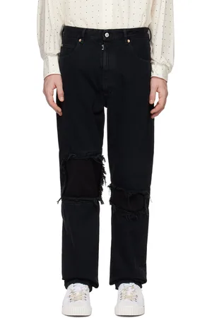 Maison Margiela Black Cut Knee Jeans