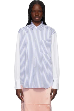 Comme des Garçons Blue & White Cotton Poplin Striped & Plain Shirt
