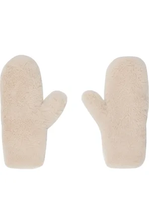 YVES SALOMON Beige Ribbed Mittens