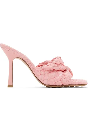 Bottega Veneta Pink Raffia Stretch Heeled Mules