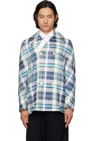 Comme des Garçons Blue & Gray Twill Garment Printed Blazer