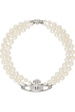 Vivienne Westwood Silver & White Three Row Faux-Pearl Bas Relief Choker