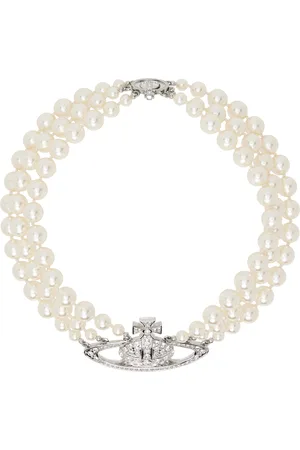 Vivienne Westwood Silver & White Three Row Faux-Pearl Bas Relief Choker
