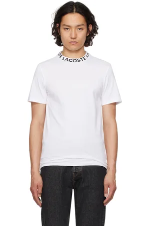 Lacoste White Bicolor Jacquard Collar Regular Fit T-shirt