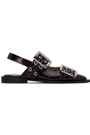 Ganni Burgundy Feminine Buckle Ballerina Flats