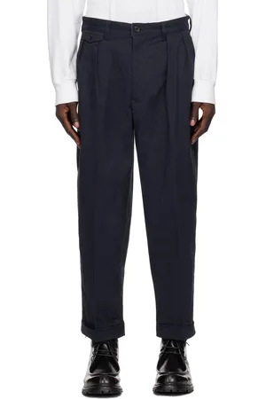 Beams Navy 2 Pleats Twill Trousers