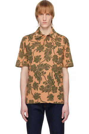 DRIES VAN NOTEN Tan & Green Floral Polo
