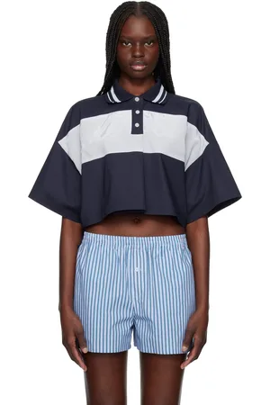 We11 Done Navy & Gray Color Block Cropped Polo
