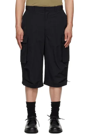 Solid Black Nylon Twill Cargo Shorts