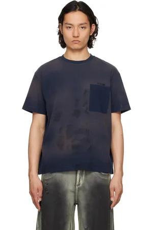 We11 Done Navy Logo Embroidered Grunge T-shirt