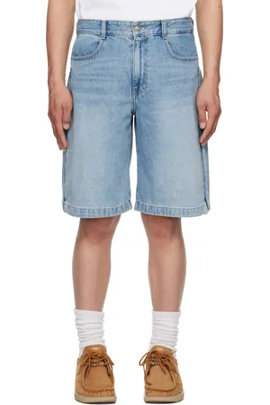 Solid Blue Side Zipper Denim Shorts