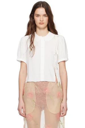 Simone Rocha White Cropped Bow Slit Puff Sleeve Shirt