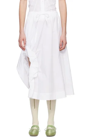 Simone Rocha White Gathered Slit Midi Skirt