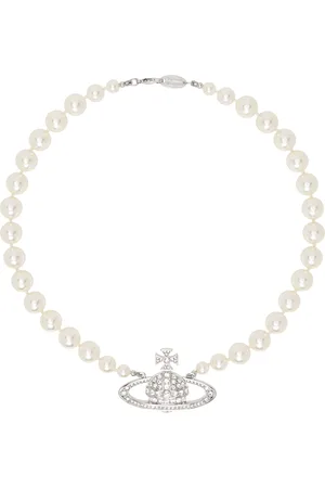 Vivienne Westwood Silver & White One Row Faux-Pearl Bas Relief Choker