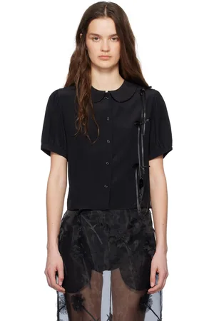 Simone Rocha Black Cropped Bow Slit Puff Sleeve Shirt