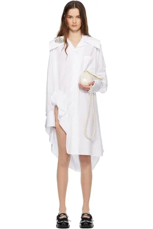 Simone Rocha White Embellished Carnation Gathered Slit Shirt