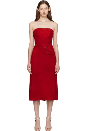 Saks Potts Red Ira Leather Midi Dress