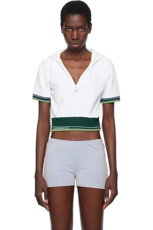 Casablanca White Textured Velour Tennis Cropped Hooded T-shirt