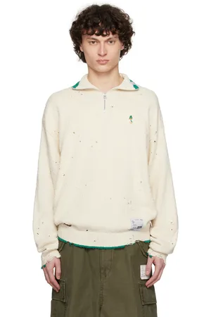 Maison Mihara Yasuhiro Off-White Distressed Knit Half Zip Sweater