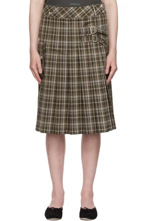 OPEN YY Brown Check Cargo Pocket Kilt Midi Skirt