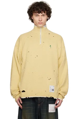 Maison Mihara Yasuhiro Yellow Distressed Knit Half Zip Sweater