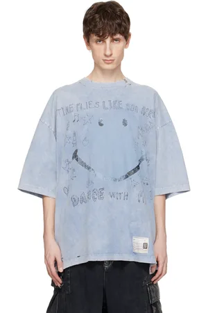 Maison Mihara Yasuhiro Blue Bleached Smily Face Print T-shirt