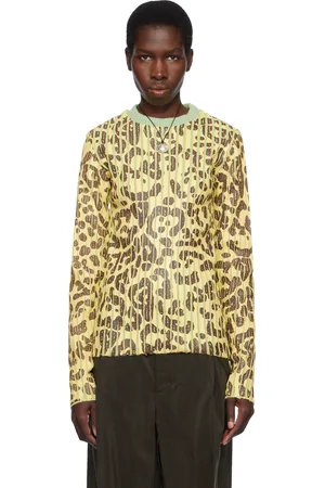 Stanley Yellow & Green Leopard Print Plated Knit Crewneck Sweater