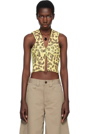Stanley Yellow & Green Leopard Print Plated Knit Cropped Tank Top