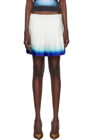 Casablanca White Casa Way Skate Pleated Silk Miniskirt