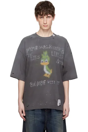Maison Mihara Yasuhiro Black Leon Print Distressed T-shirt