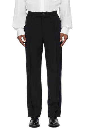 Solid Black Wool Pintuck Banding Pants