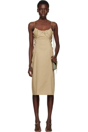 DRIES VAN NOTEN Beige Gathered Midi Dress