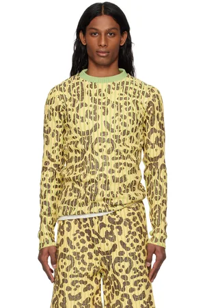 Stanley Yellow & Green Leopard Print Plated Knit Crewneck Sweater