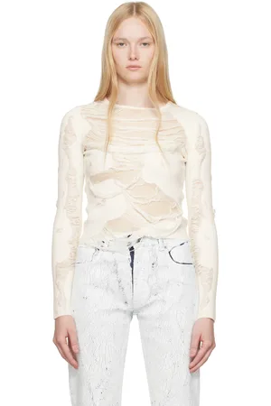 Maison Margiela Off-White Slashed Gauge 14 Crewneck Sweater