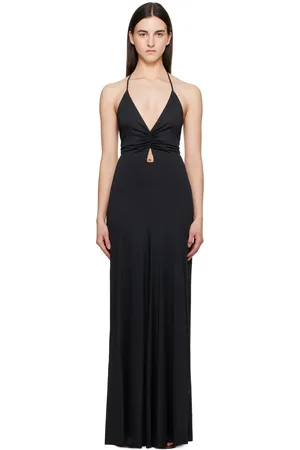 Victoria Beckham Black V-Neck Ruched Cami Maxi Dress