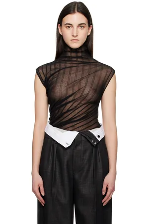 Victoria Beckham Black Draped Sleeveless High Neck Tank Top