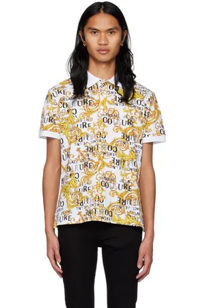 VERSACE White & Yellow Printed Polo