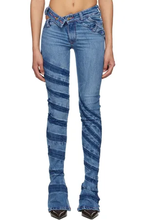 Masha Popova Blue Stripe Bias Cut Bell Bottom Jeans