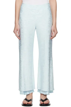 Jil Sander Blue Fluid Viscose Flower Jacquard Trousers