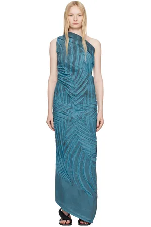 Masha Popova Blue Off-Shoulder Star Denim Maxi Dress