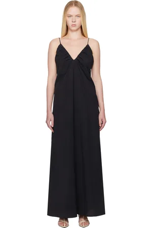 Rohe Black Hammered Silk V-Neck Strap Maxi Dress